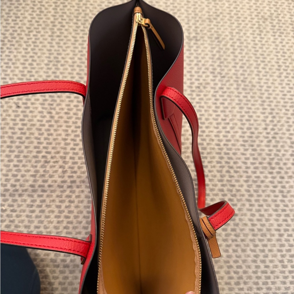 Tory Burch Red Leather Tote with Tan Accents - Picture 6 of 12